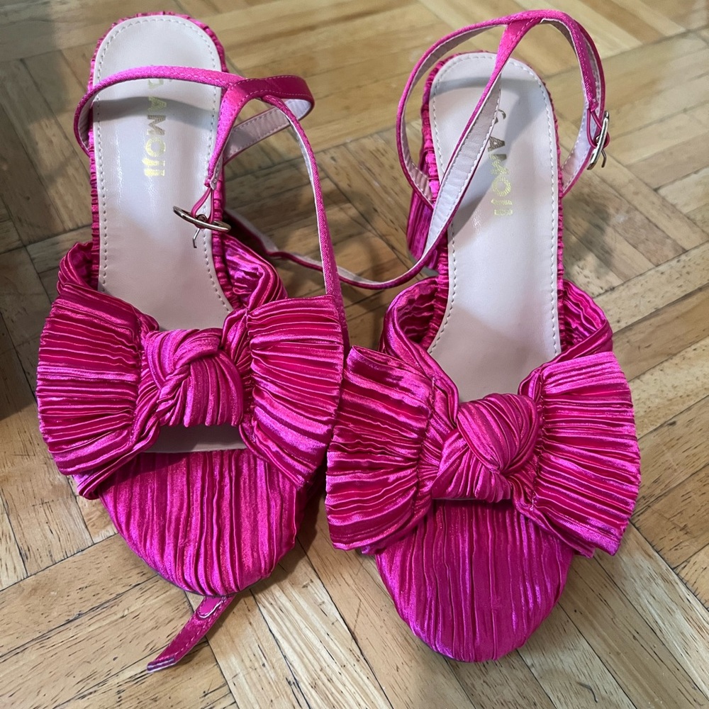 Satin Block Heeled with Ankle Strap (WORN ONCE!) - Picture 2 of 8